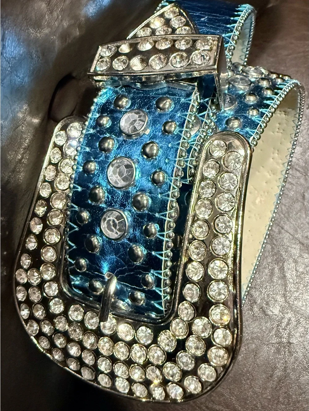 Embellished Teal Blue Crystal Women's Belt